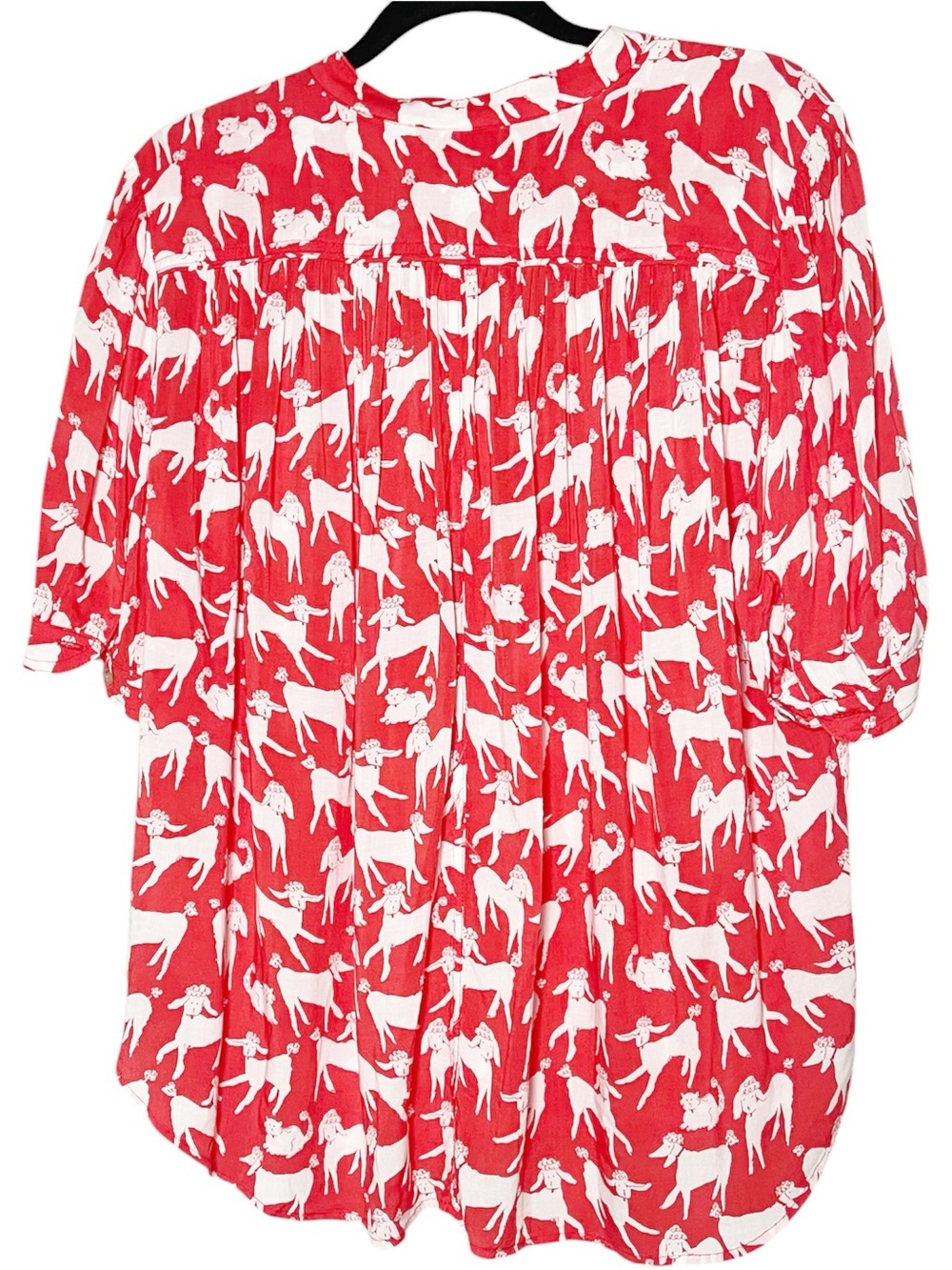 Anthropologie Emily Isabella Red Orange Dog & Cat Print Blouse L Whimsical Top - Picture 4 of 7